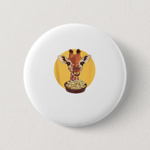 Giraffe With Popcorn Cartoon Animal Humor Button