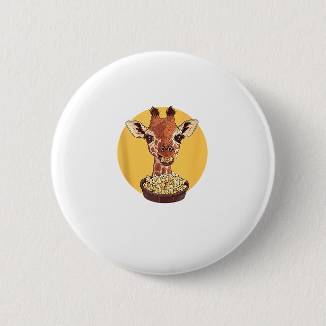 Giraffe With Popcorn Cartoon Animal Humor  Button (Front)