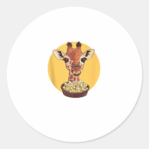 Giraffe With Popcorn Cartoon Animal Humor Classic Round Sticker