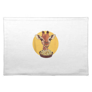 Giraffe With Popcorn Cartoon Animal Humor  Cloth Placemat