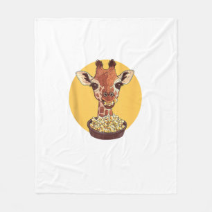 Giraffe With Popcorn Cartoon Animal Humor Fleece Blanket