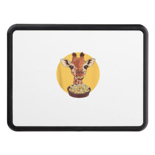 Giraffe With Popcorn Cartoon Animal Humor Hitch Cover