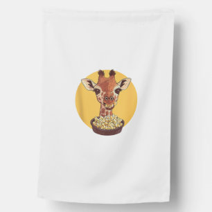 Giraffe With Popcorn Cartoon Animal Humor House Flag