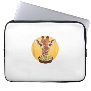 Giraffe With Popcorn Cartoon Animal Humor Laptop Sleeve