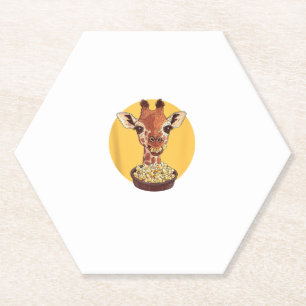 Giraffe With Popcorn Cartoon Animal Humor  Paper Coaster