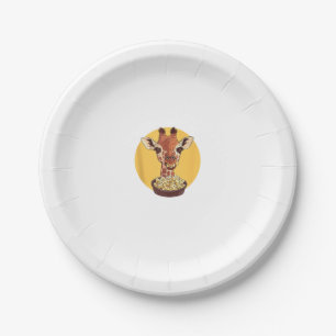 Giraffe With Popcorn Cartoon Animal Humor Paper Plates