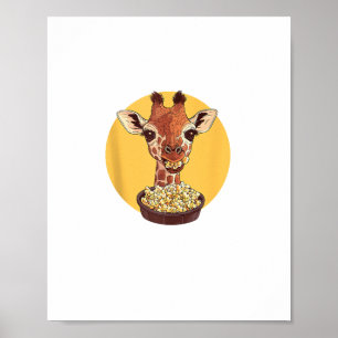 Giraffe With Popcorn Cartoon Animal Humor  Poster