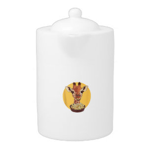 Giraffe With Popcorn Cartoon Animal Humor  Teapot