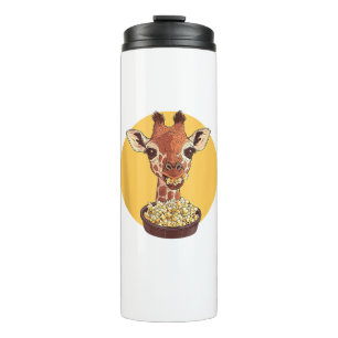 Giraffe With Popcorn Cartoon Animal Humor Thermal Tumbler