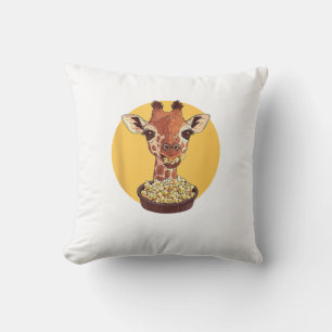 Giraffe With Popcorn Cartoon Animal Humor  Throw Pillow