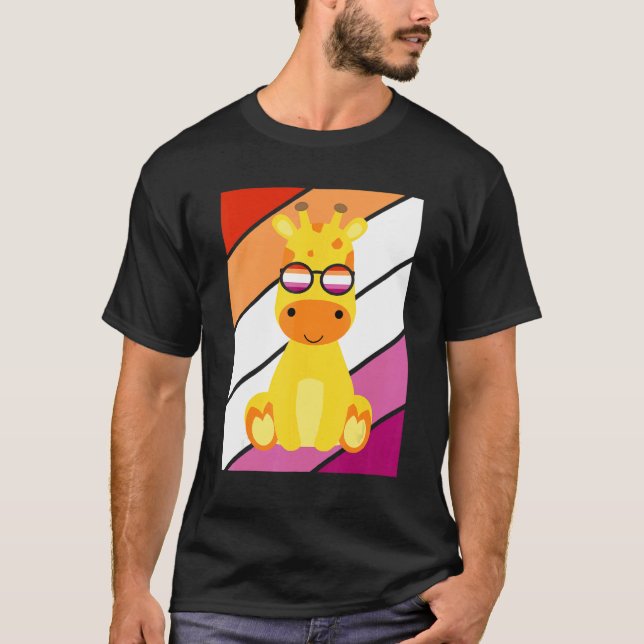 Giraffe With Pride Lesbian Flag LGBTQ Proud Ally P T-Shirt (Front)