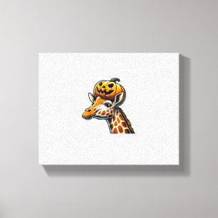 Giraffe with Pumpkin Hat Halloween Design Canvas Print