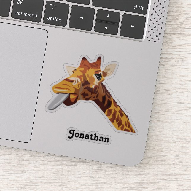 Giraffe With Purple Tongue And Your Name Vinyl Sticker (Detail)