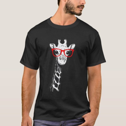 Giraffe With Red Glasses For Zoo Animal T_Shirt