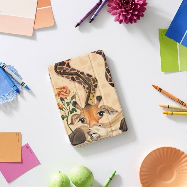 Giraffe with Rose iPad Mini Cover (In Situ)