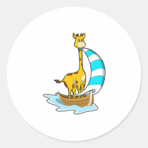 Giraffe with Sailing boat Classic Round Sticker