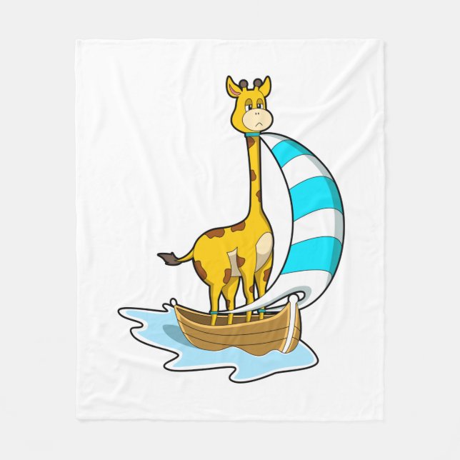 Giraffe with Sailing boat Fleece Blanket (Front)