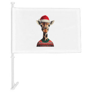 Giraffe With Santa Hat Christmas Safari Xmas Safar Car Flag