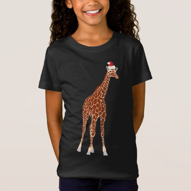Giraffe With Santa Hat Christmas T-Shirt (Front)