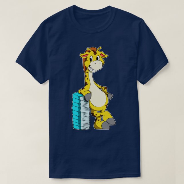 Giraffe with Stack of Books T-Shirt (Design Front)