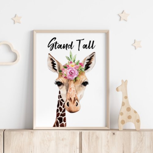 Giraffe with Stand Tall Affirmation Word Poster