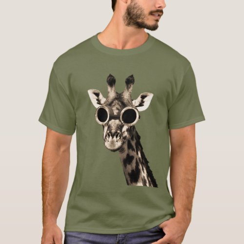 Giraffe With Steampunk Sunglasses Goggles T_Shirt