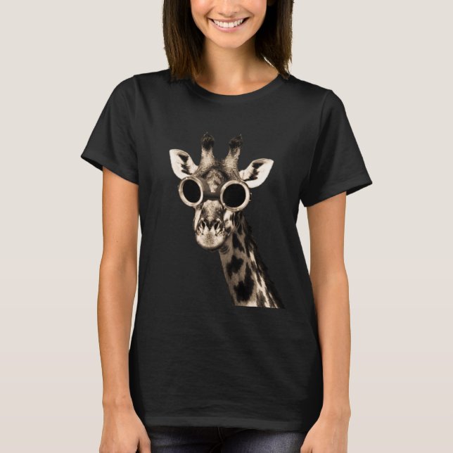 Giraffe With Steampunk Sunglasses Goggles T-Shirt (Front)