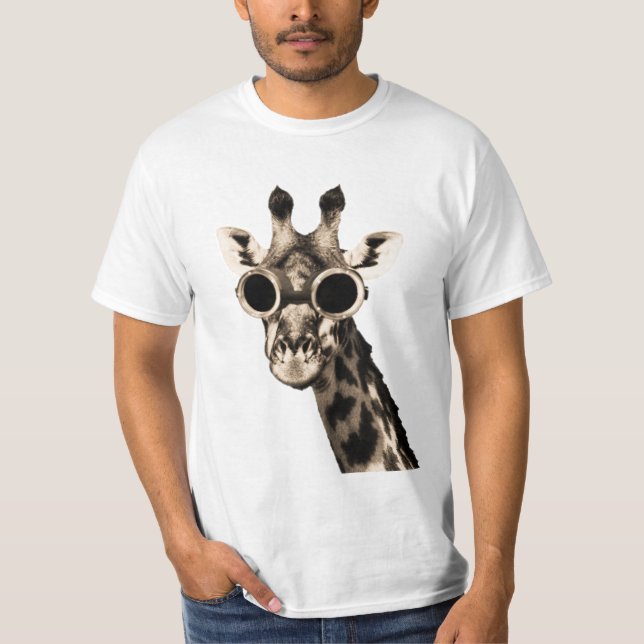 Giraffe With Steampunk Sunglasses Goggles T-Shirt (Front)