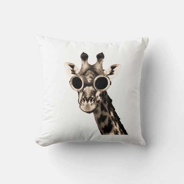 Giraffe With Steampunk Sunglasses Goggles Throw Pillow (Front)