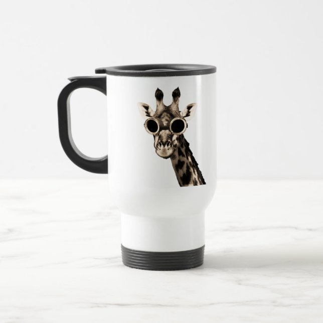 Giraffe With Steampunk Sunglasses Goggles Travel Mug (Left)