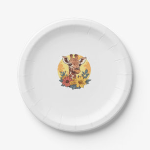 Giraffe With Sunflowers And Daisies Paper Plates