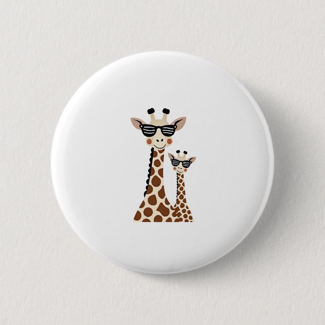 Giraffe with Sunglasses Jungle Safari Animal Giraf Button (Front)