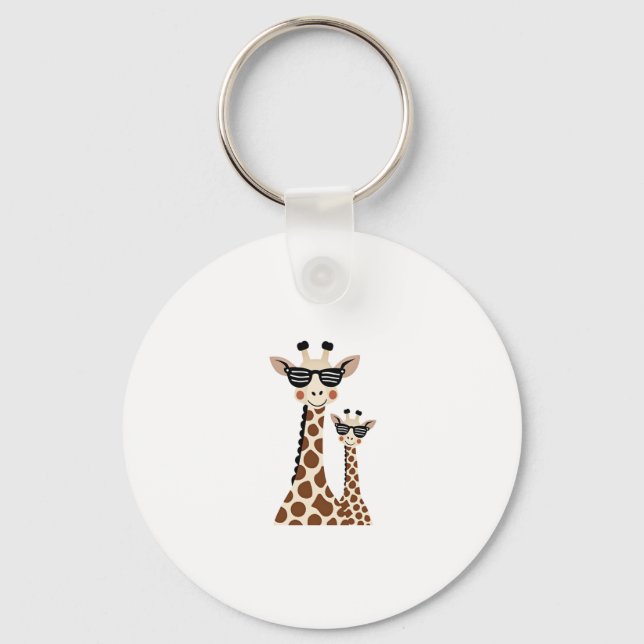 Giraffe with Sunglasses Jungle Safari Animal Giraf Keychain (Front)
