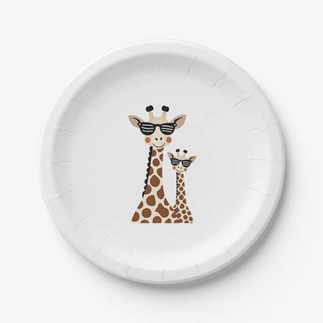 Giraffe with Sunglasses Jungle Safari Animal Giraf Paper Plates (Front)