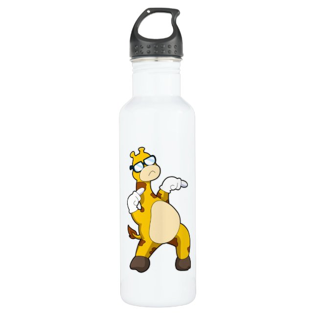 Giraffe with Sunglasses Stainless Steel Water Bottle (Front)