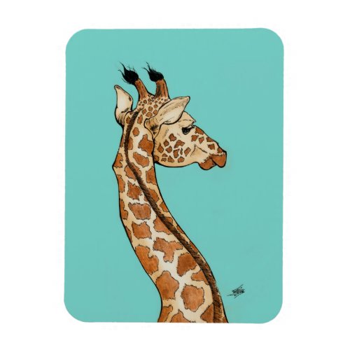 Giraffe with teal background magnet