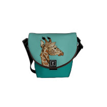Giraffe with teal background messenger bag Giraffe with teal background messenger bag
