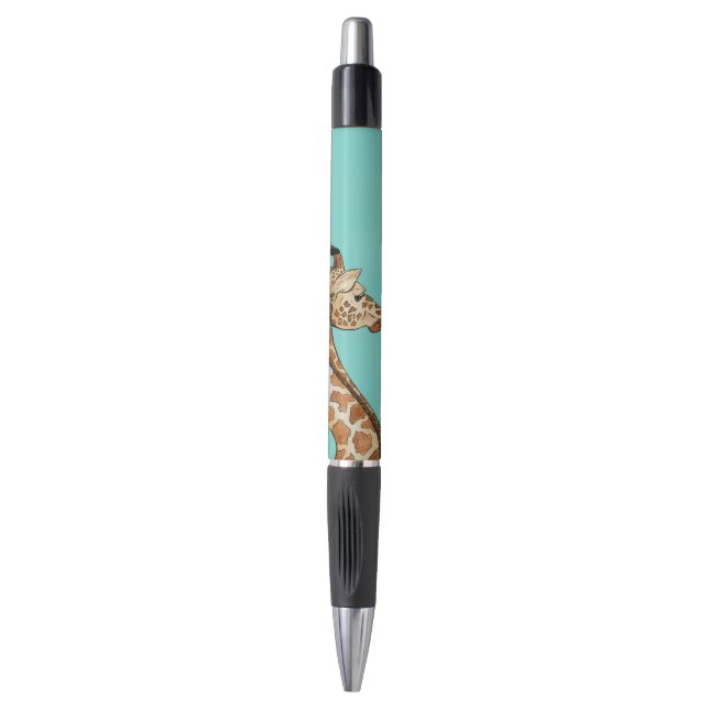 Giraffe with teal background pen (Front Vertical)