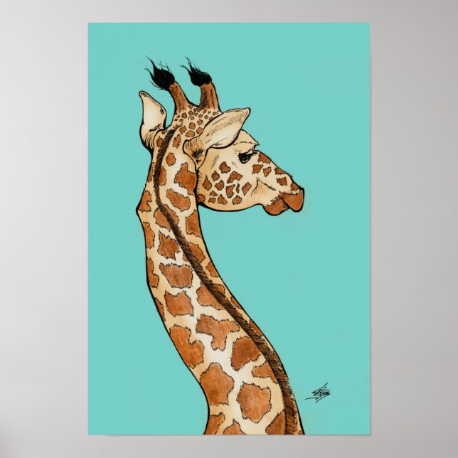Giraffe with teal background poster (Front)