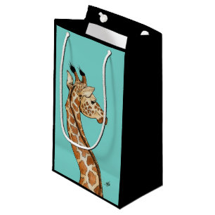 Giraffe with teal background small gift bag
