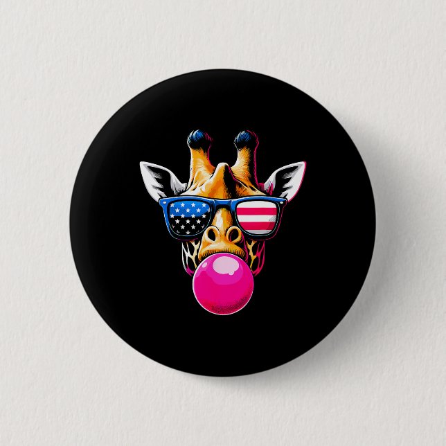 Giraffe With Usa Gles And Bubblegum 4th Of July  Button (Front)