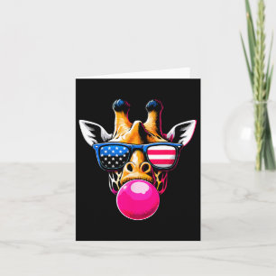 Giraffe With Usa Gles And Bubblegum 4th Of July Card
