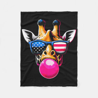 Giraffe With Usa Gles And Bubblegum 4th Of July Fleece Blanket