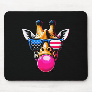 Giraffe With Usa Gles And Bubblegum 4th Of July Mouse Pad
