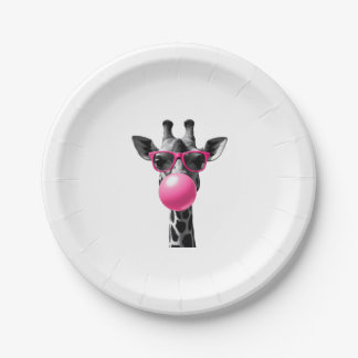 Giraffe Women Giraffe Face with Sunglasses Wild An Paper Plates