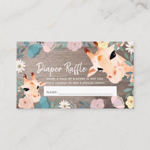 Giraffe Wood Floral Diaper Raffle Ticket Enclosure Card