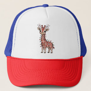 Giraffe Wrapped in Christmas Lights Animal Lovers Trucker Hat