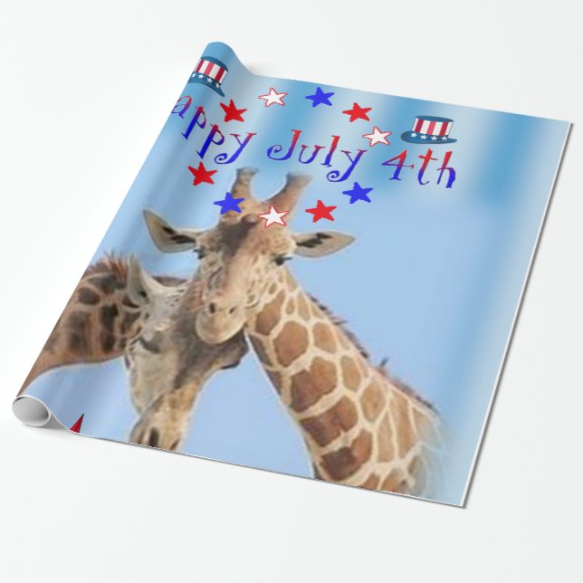 Giraffe Wrapping Paper 4th of July (Unrolled)