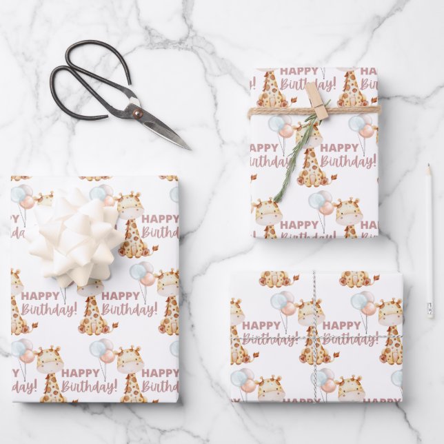 Giraffe Wrapping Paper Flat Sheet Set of 3 (Front)