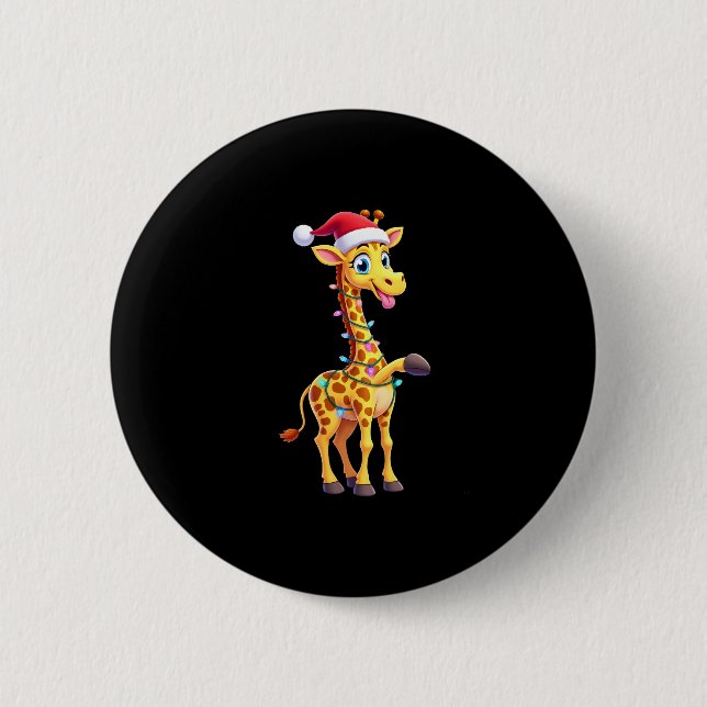 Giraffe Xmas Lighting Funny Santa Giraffe Christma Button (Front)